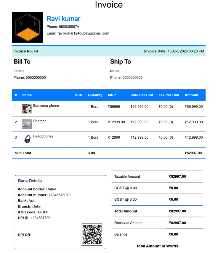Modern Kirana Bill